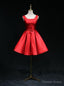 Red Satin Open Back Bow Homecoming Dresses