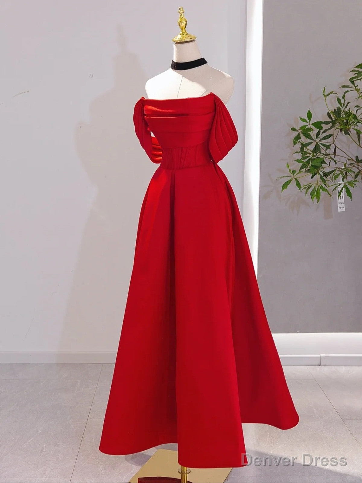 Red Satin Red Satin A-line Scoop Long Party Dress, Red Satin Prom Dress Main image