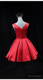 Red Satin Round Neckline Prom Homecoming Dress Red Short Party Dress prom dresses shops