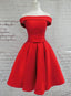 Red Satin Short Party Dress, Red Off Shoulder Homecoming Dress