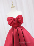 Red Satin Short Prom Dresses Party Dresses, Lovely Red Knee Length Homecoming Dresses