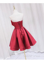 Red Satin Short Prom Dresses Party Dresses, Lovely Red Knee Length Homecoming Dresses