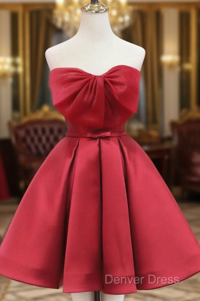 Red Satin Short Prom Dresses Party Dresses, Lovely Red Knee Length Homecoming Dresses Main image