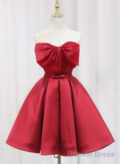 Red Satin Short Prom Dress Party Dress, Lovely Red Knee Length Homecoming Dress