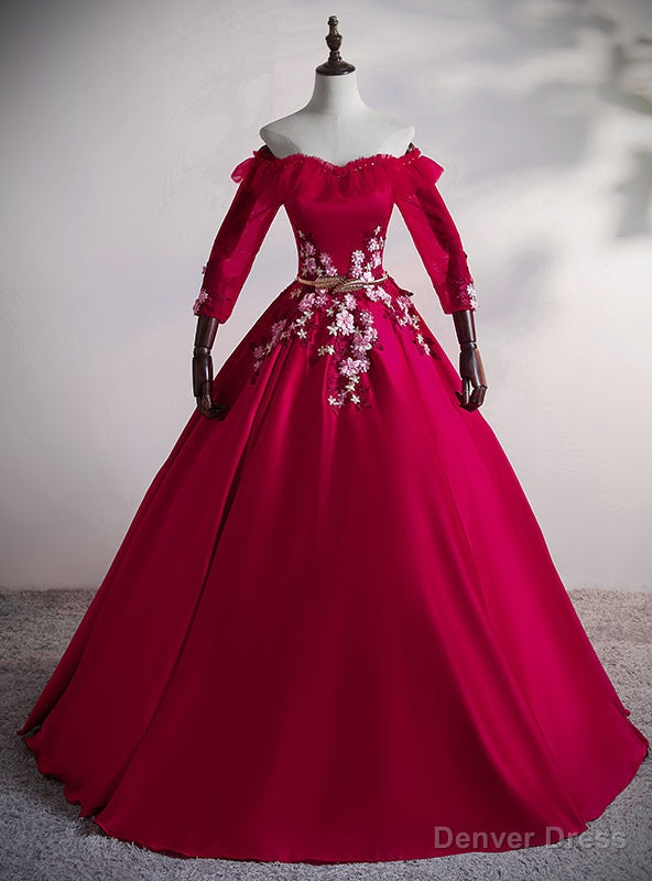 Red Satin Short Sleeve Appliques Quinceanera Dresses Main image