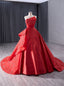 Red Satin Strapless Beading Prom Dresses