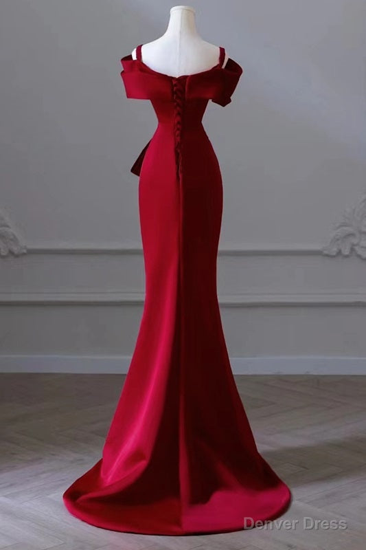 Red Satin Sweetheart Straps Long Prom Dress Red Long Prom Dresses