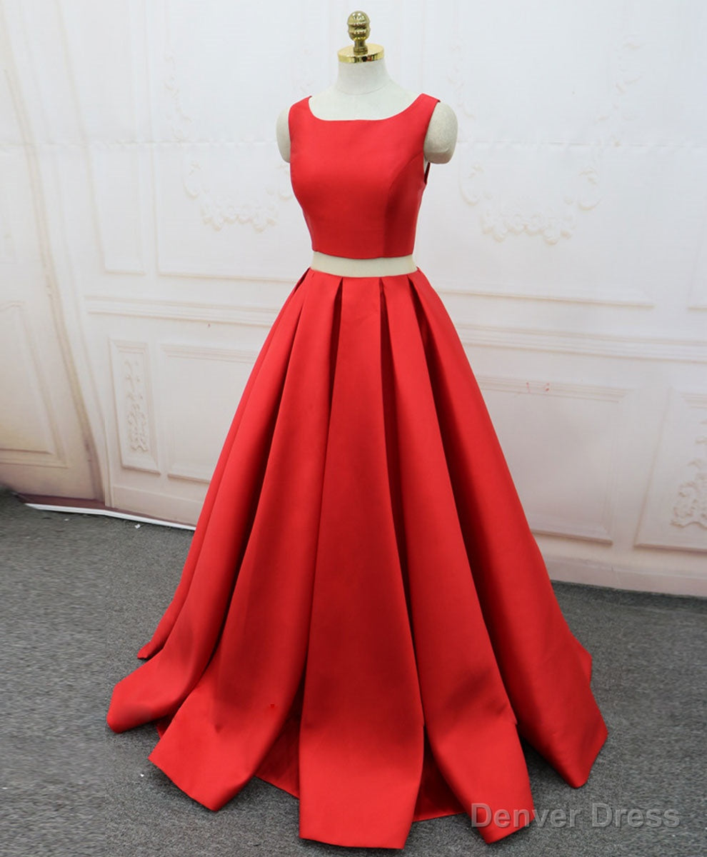 Red Satin Two Pieces Long Prom Dress Red Long Prom Dresses Secondary image
