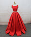 Red Satin Two Pieces Long Prom Dress Red Long Prom Dresses