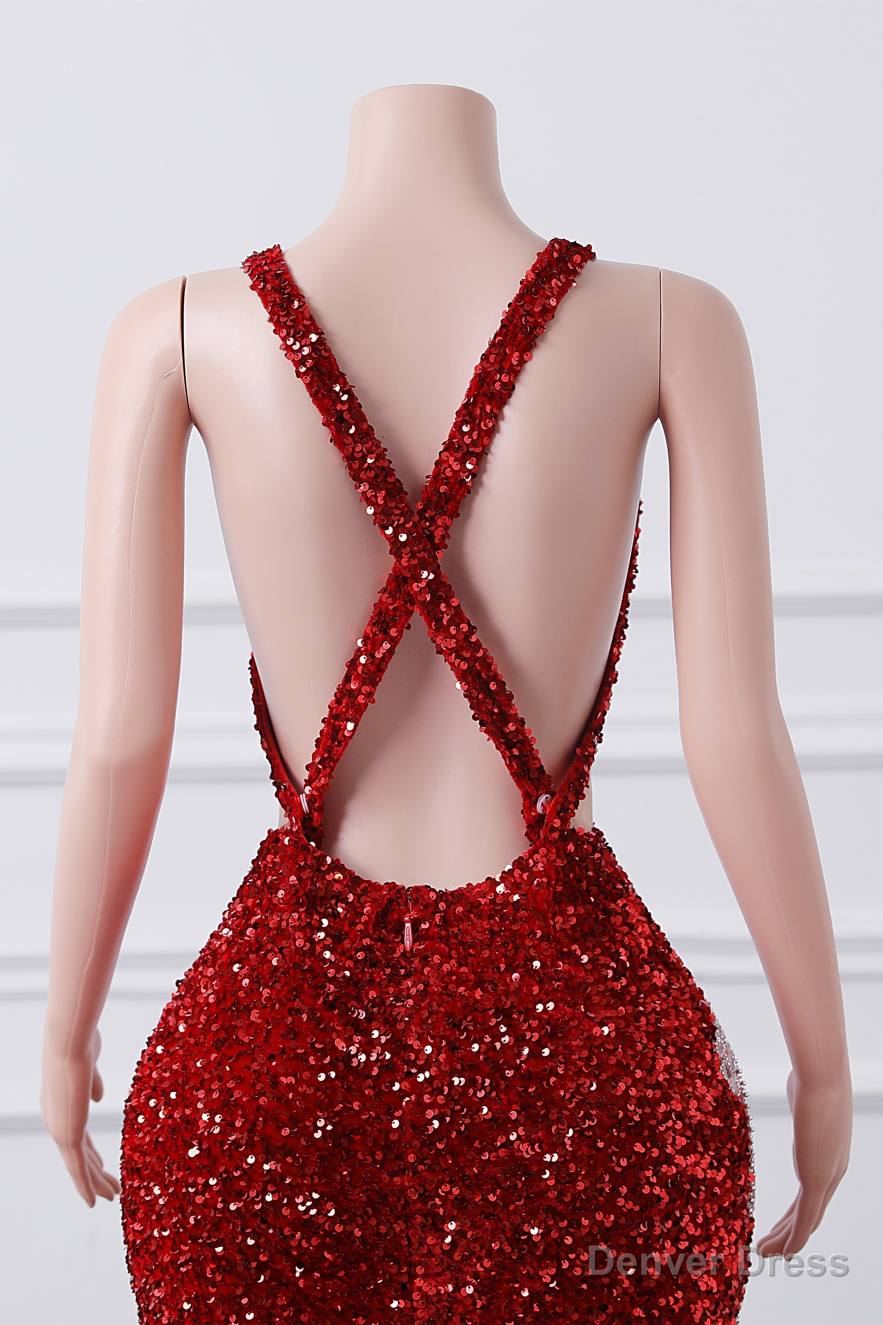Red Sequin Mermaid Prom Dresses Luxury Silver Crystal Beaded Sheer Neck Long Prom Gown for Black Girls