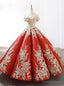 Red Sequins Ball Gown Appliques Off The Shoulder Wedding Dress