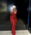 Red Sequins Long Prom Dress Sheath Deep V Neck Prom Dresses