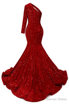 Dark Green Sequins Mermaid Prom Dresses One Shoulder Evening Dresses Floor Length Wedding Party Gowns