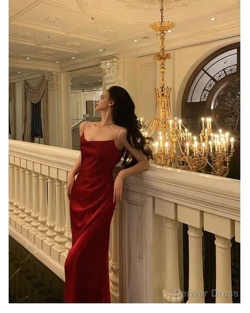 Red Sheath Long Prom Dresses Slit Evening Party Dress Secondary image