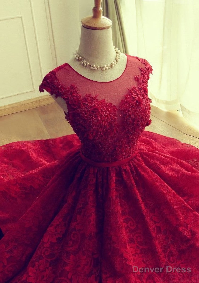 Red Short Lace Homecoming Dresses,Knee-length Prom Dress,Party Gown