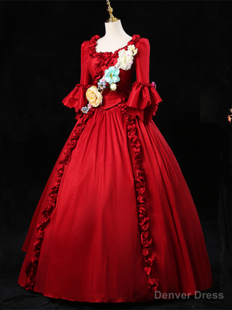Red Short Sleeve 3D Flower Victorian Vintage Dresses Main image