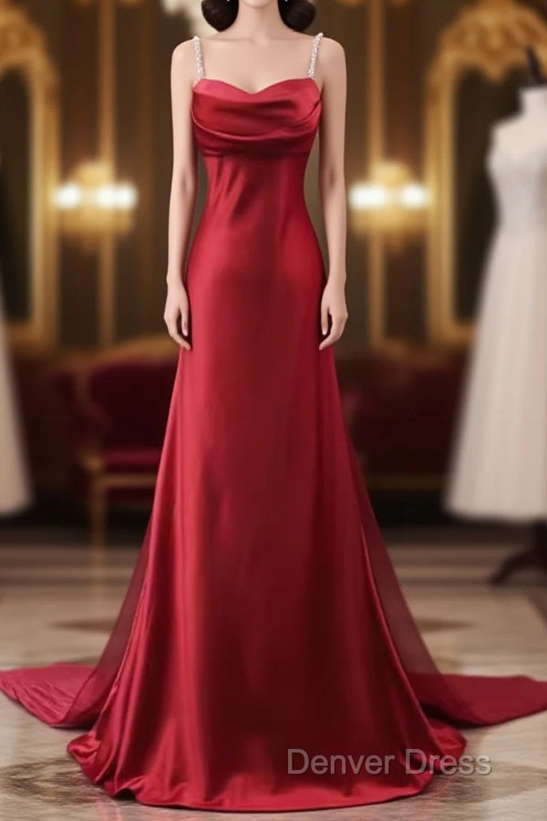 Red Soft Satin Long Prom Dress Prom Dress, Red A Line Prom Dresses Main image