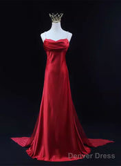 Red Soft Satin Long Party Dress Evening Dress, Red A-Line Formal Dress