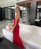 Vintage Satin Spaghetti Strap Ruched High Slit Prom Gowns