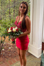 Red Spaghetti Straps Tight Homecoming Dresses