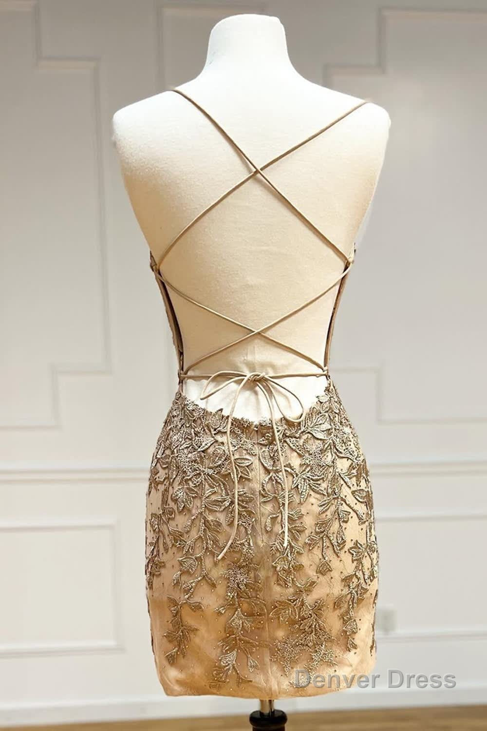Red Spaghetti Straps Tight Short Homecoming Dresses with Appliques