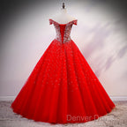 Red Sparkle Tulle Sweetheart Prom Dress, Shiny Sweet 16 Dresses