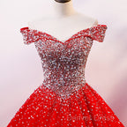 Red Sparkle Tulle Sweetheart Prom Dress, Shiny Sweet 16 Dresses