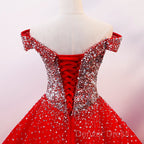Red Sparkle Tulle Sweetheart Prom Dress, Shiny Sweet 16 Dresses