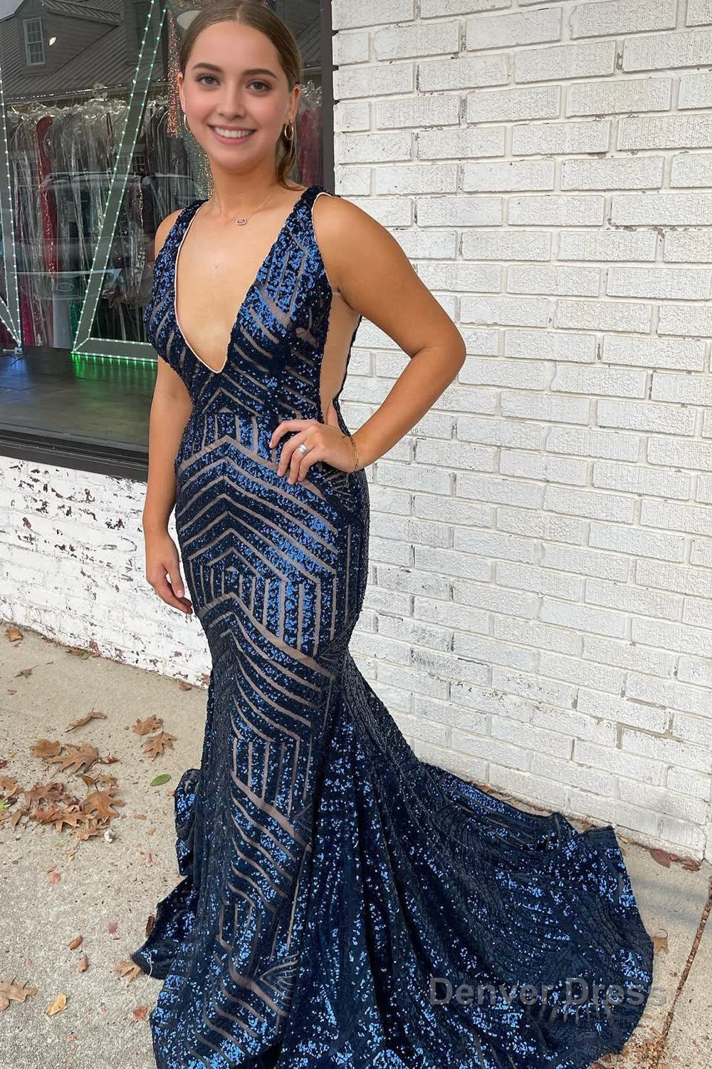 Red Sparkly Deep V Neck Sequin Mermaid Prom Dresses