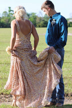 Red Sparkly Deep V Neck Sequin Mermaid Prom Dresses