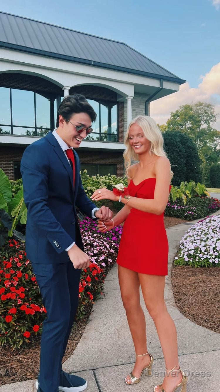 Red Strapless Tight Homecoming Dress,22th Birthday Prom Dresses