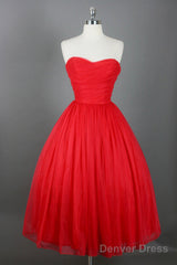 Red Strapless Tulle Short Prom Dress, Cute A-Line Sweetheart Neck Party Dress