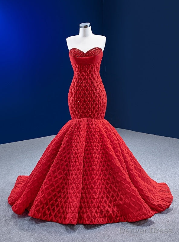 Red Sweetheart Beading Tulle Prom Dresses