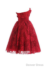 Red Sweetheart Knee Length Homecoming Dress Lace Cocktail Dress
