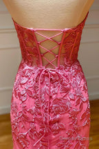 Red Sweetheart Lace Up Long Mermaid Prom Dresses with Appliques