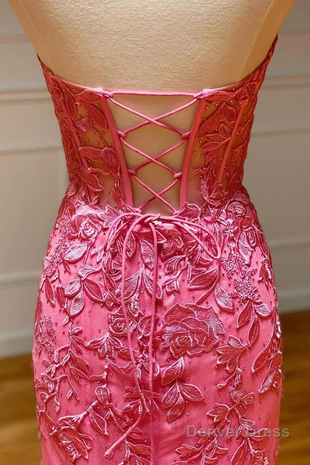 Red Sweetheart Lace Up Long Mermaid Prom Dresses with Appliques