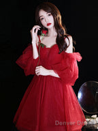 Red Sweetheart Neck Tulle Short Prom Dress Cute Homecoming Dresses