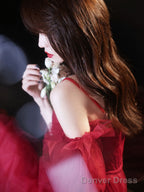Red Sweetheart Neck Tulle Short Prom Dress Cute Homecoming Dresses