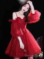 Red Sweetheart Neck Tulle Short Prom Dress Cute Homecoming Dresses