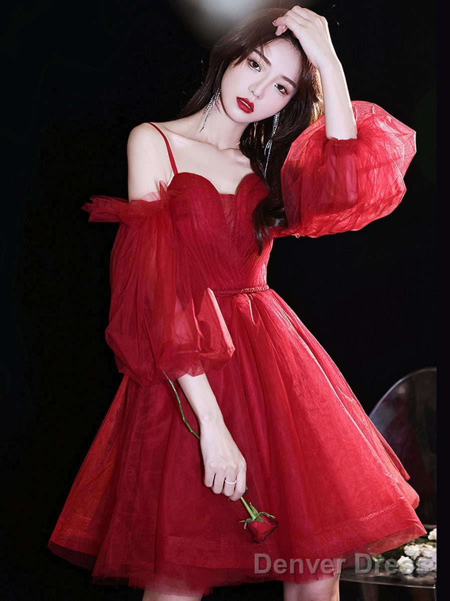 Red Sweetheart Neck Tulle Short Prom Dress Cute Homecoming Dresses
