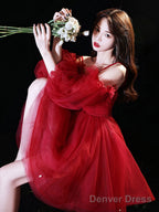 Red Sweetheart Neck Tulle Short Prom Dress Cute Homecoming Dresses