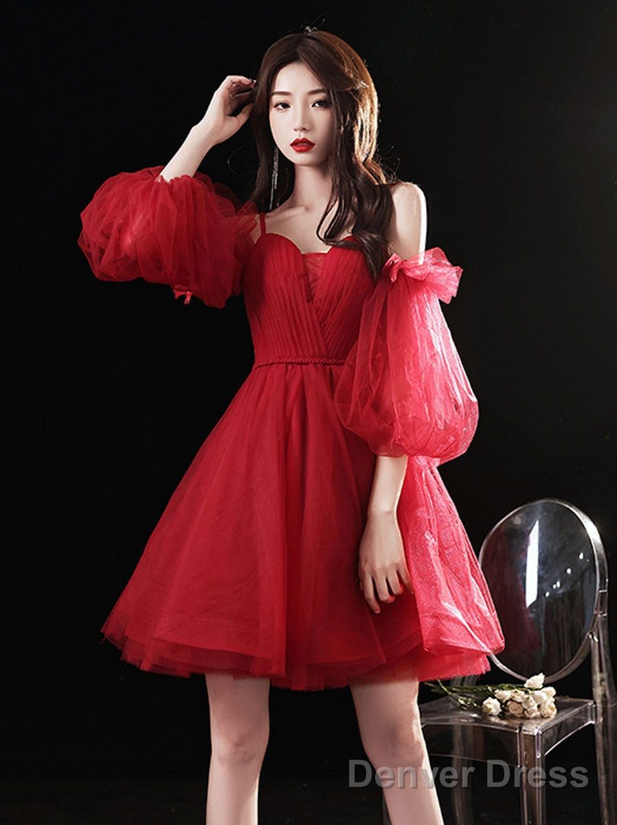 Red Sweetheart Neck Tulle Short Prom Dress Cute Homecoming Dresses Main image
