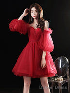 Red Sweetheart Neck Tulle Short Prom Dress Cute Homecoming Dresses