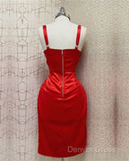 Red Sweetheart Neckline Slit Homecoming Dress Midi Prom Dresses