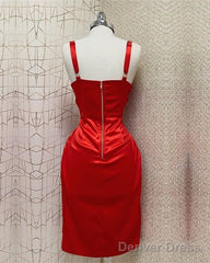 Red Sweetheart Neckline Slit Homecoming Dress Midi Prom Dress