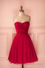 Red Sweetheart Ruches Short Homecoming Dresses