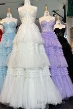 Red Sweetheart Sequins Top Multi-Layers Long Prom Dresses,Tiered Formal Dresses