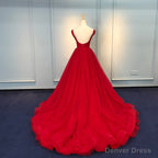 Red Sweetheart Straps Long Ball Gowns Prom Dress, Red Tulle Prom Dresses