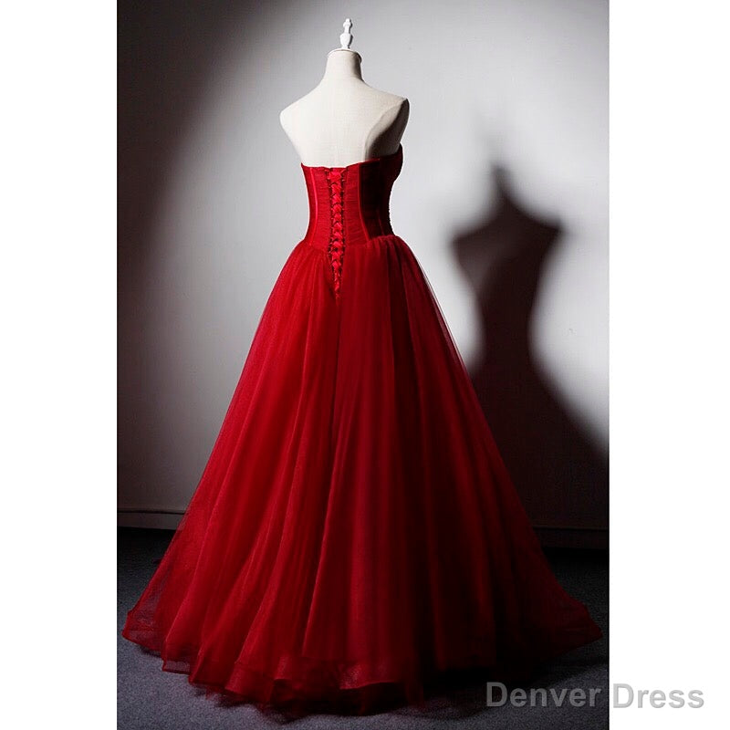 Red Sweetheart Tulle Ball Gowns Floor Length Prom Dress, Red Tulle Prom Dress