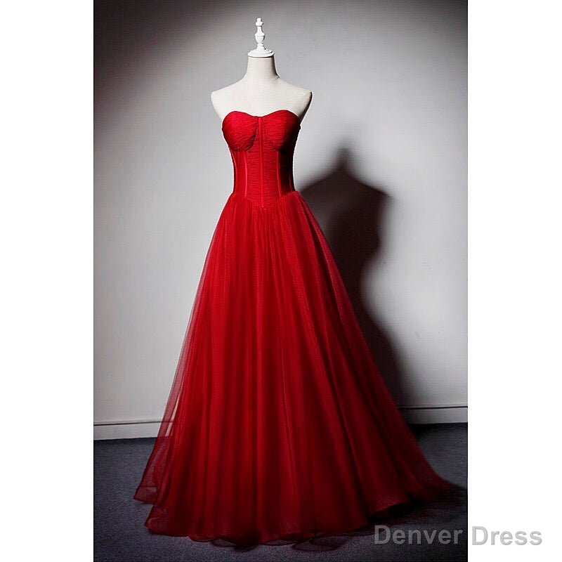 Red Sweetheart Tulle Ball Gowns Floor Length Prom Dress, Red Tulle Prom Dress